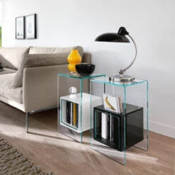 Fiam Magique Side Table W Compartment -Furniture Shop fiam magique side table w compartment glass 135542