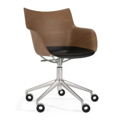 Kartell Q-Wood Office Armchair -Furniture Shop wood office chair with arms dark wood black chrome 867480