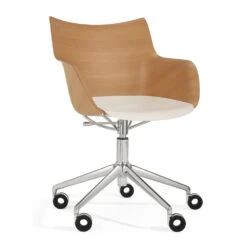 Kartell Q-Wood Office Armchair -Furniture Shop wood office chair with arms light wood white chrom 476099